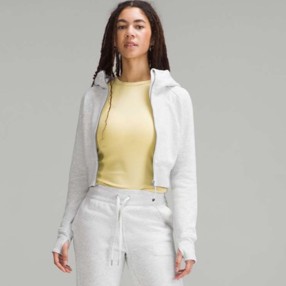 Lululemon Scuba Full-Zip Cropped Hoodie Heathered Core Ultra Light Grey Size 6 - Picture 14 of 16
